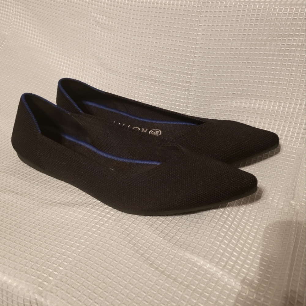 Rothys Women's The Point Flats Size 9 Black Blue Knit Slip On Shoe Washable